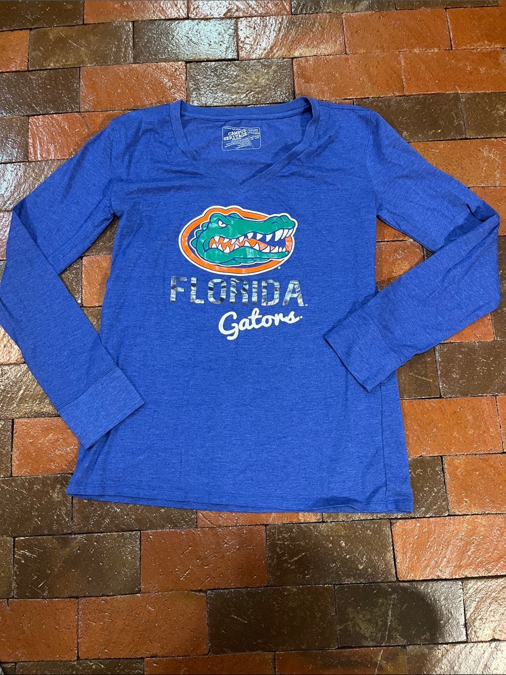 XXL Florida Gators Campus Heritage blue long sleeve V-neck tee shirt 3354